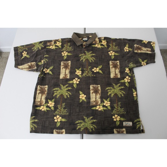 Tommy Bahama Other - Tommy Bahama Mens XXL Brown Tropical Palm Tree Hibiscus Cotton Polo Shirt